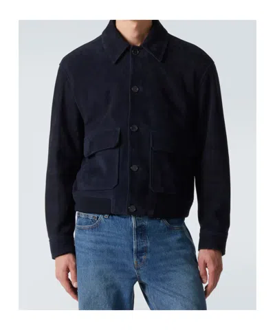 Frame Suede Blouson Jacket In Blue