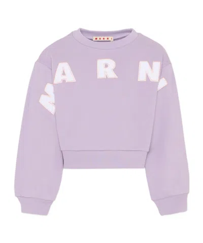 Marni Kids Purple Cotton Cropped Embroidered Logo Sweatshirt