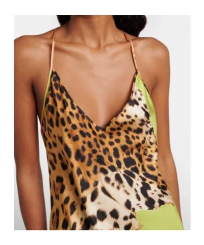 Roberto Cavalli Colorblock Jaguar-print Silk Maxi Slip Dress In Multi
