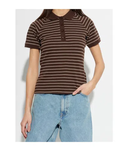 Samsoe & Samsoe Samia Striped Buttoned Polo Top In Multi