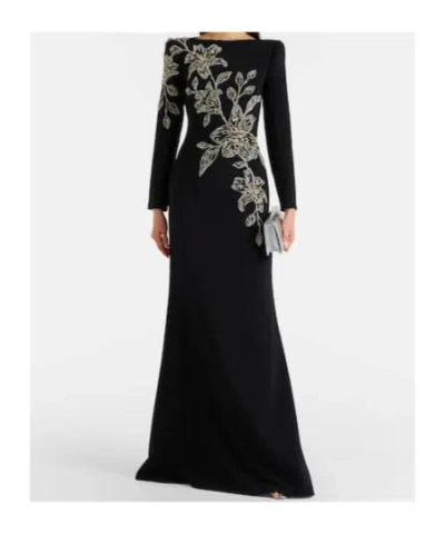 Jenny Packham Slipper Orchid Floral-embellished Maxi Dress In Black