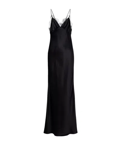 Nili Lotan Sylas Lace-trim Silk Maxi Slip Dress In Black