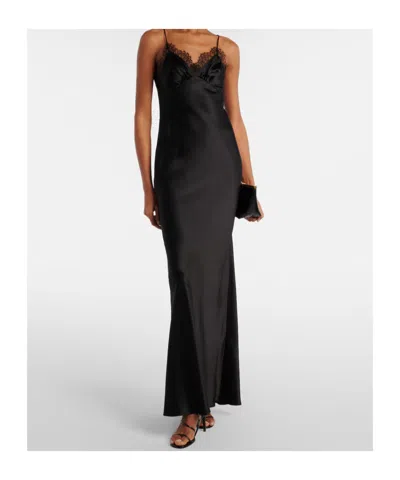 Nili Lotan Sylas Lace-trim Silk Maxi Slip Dress In Black