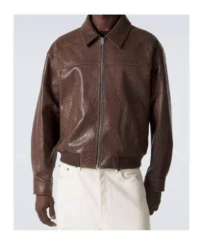 Frame Leather Bomber Jacket In Brown