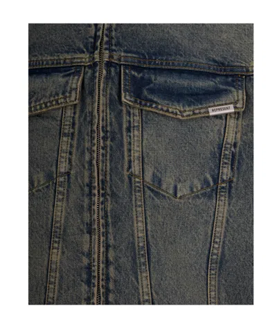 Represent R4 Denim Jacket Buttoned Cuffs Front Pockets In Blue