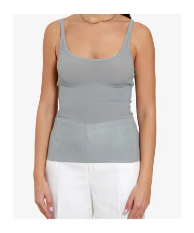 Msgm Grey Solid Scoop Neck Top In Animal Print