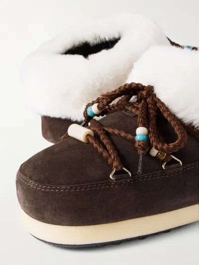 Moon Boot Beaded Lace Ankle Boots In Brown