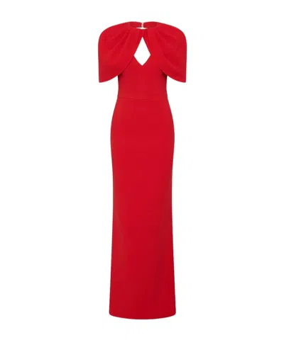 Rebecca Vallance Cameron Caped Crepe Gown In Red