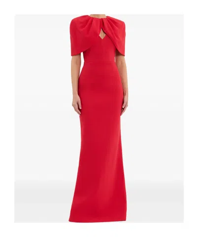 Rebecca Vallance Cameron Caped Crepe Gown In Red