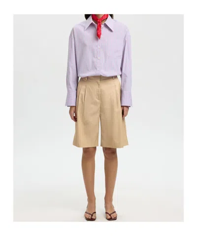 Selected Cotton Blend Bermuda Shorts In Multi