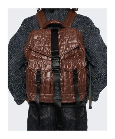 Ganni Quilted-design Backpack In Purple