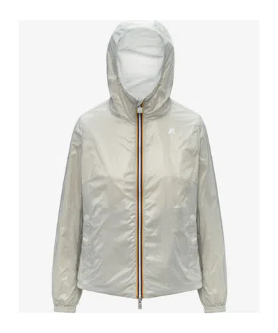 K-way Hooded Packable Jacket Adjustable Drawstring Hood In White