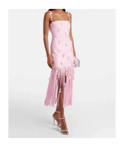 Simkhai Juliana Embellished Fringed Linen-blend Midi Dress In Pink
