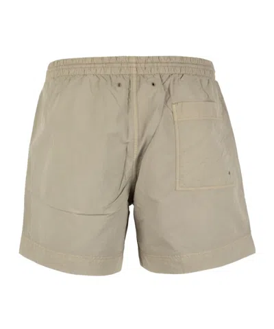 Woolrich Logo Patch Solid Swim Shorts In Brown
