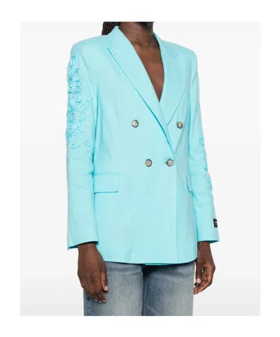 Ermanno Firenze Embroidered Double-breasted Blazer In Multi