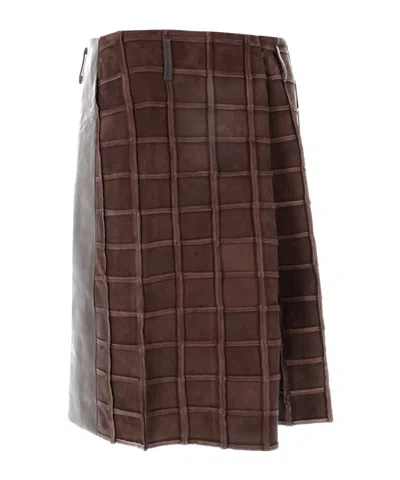 Niccolò Pasqualetti Patchwork Suede Skirt Panel Belt Loops In Brown