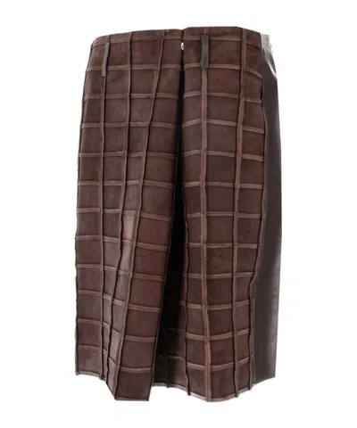 Niccolò Pasqualetti Patchwork Suede Skirt Panel Belt Loops In Brown