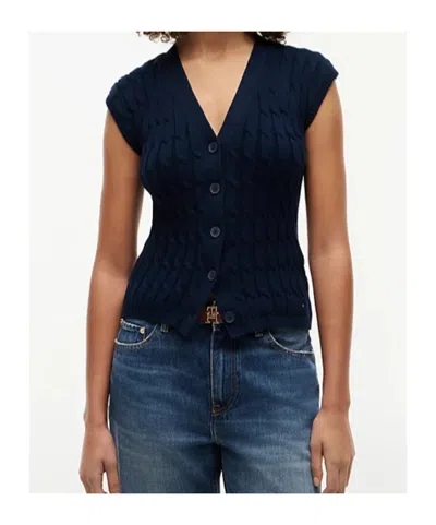 Tommy Hilfiger Cable-knit Sleeveless Cardigan In Blue