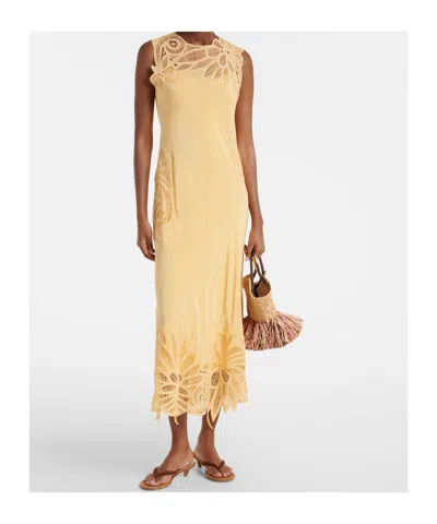 Ulla Johnson Idra Embroidered Silk Crepe De Chine Maxi Dress In Yellow