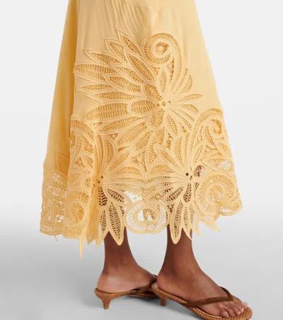 Ulla Johnson Idra Embroidered Silk Crepe De Chine Maxi Dress In Yellow