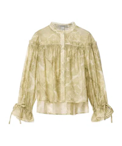 Allsaints Womens Joanne Gold Gr Delphine Graphic-print Woven Shirt In Brown