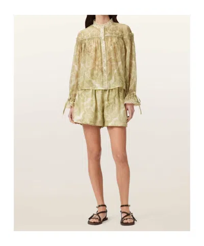 Allsaints Womens Joanne Gold Gr Delphine Graphic-print Woven Shirt In Brown