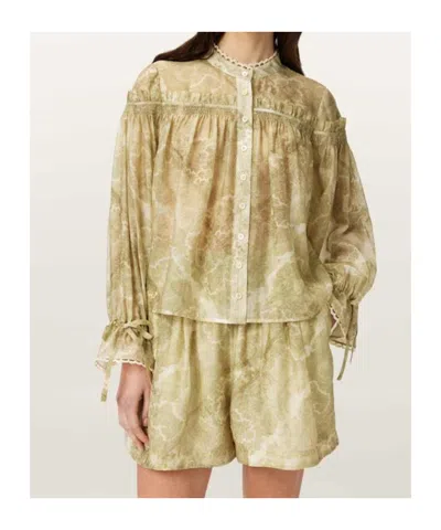Allsaints Womens Joanne Gold Gr Delphine Graphic-print Woven Shirt In Brown