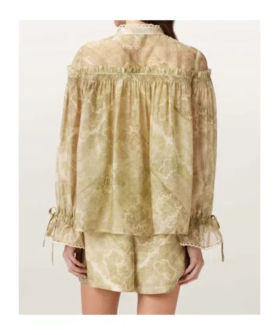 Allsaints Womens Joanne Gold Gr Delphine Graphic-print Woven Shirt In Brown