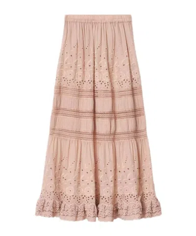 Allsaints Womens Plaster Pink Camille Embroidered Woven Maxi Skirt In Brown