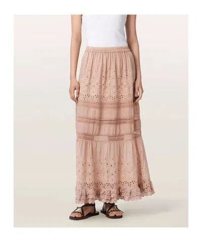 Allsaints Womens Plaster Pink Camille Embroidered Woven Maxi Skirt In Brown