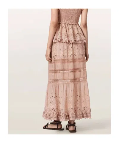 Allsaints Womens Plaster Pink Camille Embroidered Woven Maxi Skirt In Brown