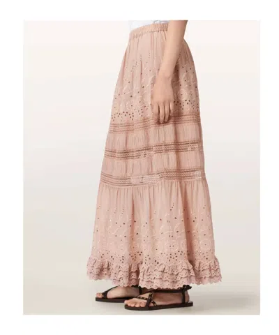 Allsaints Womens Plaster Pink Camille Embroidered Woven Maxi Skirt In Brown
