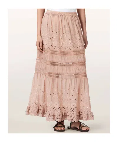 Allsaints Womens Plaster Pink Camille Embroidered Woven Maxi Skirt In Brown