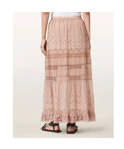 Allsaints Womens Plaster Pink Camille Embroidered Woven Maxi Skirt In Brown