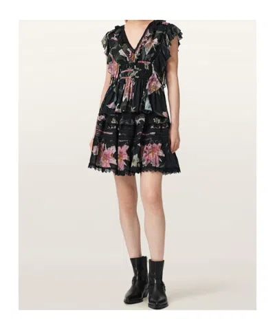 Allsaints Canto Floral Side Tie Tiered Ruffle Trim Top In Multi
