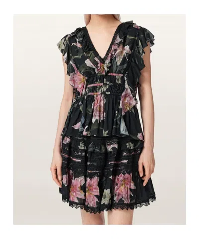 Allsaints Canto Floral Side Tie Tiered Ruffle Trim Top In Multi