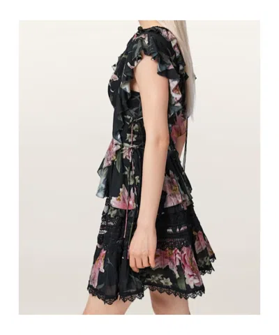 Allsaints Canto Floral Side Tie Tiered Ruffle Trim Top In Multi