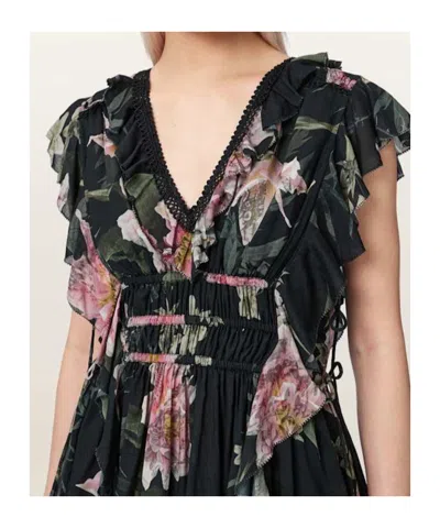 Allsaints Canto Floral Side Tie Tiered Ruffle Trim Top In Multi