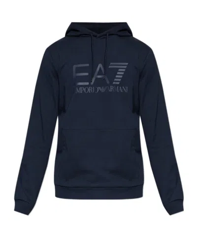 Ea7 Logo-print Drawstring Hoodie In Black