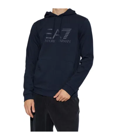 Ea7 Logo-print Drawstring Hoodie In Black