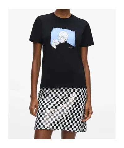 Karl Lagerfeld Illustrated Portrait T-shirt In Black