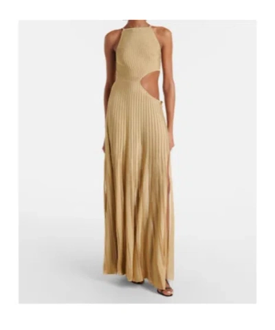 Roberto Cavalli Long Sheer Gold Dress With Cut-outs In Nude