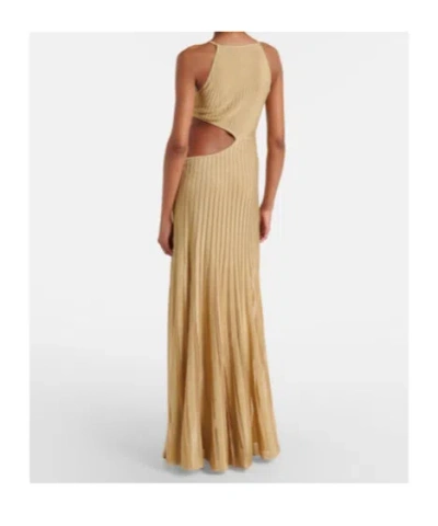 Roberto Cavalli Long Sheer Gold Dress With Cut-outs In Nude
