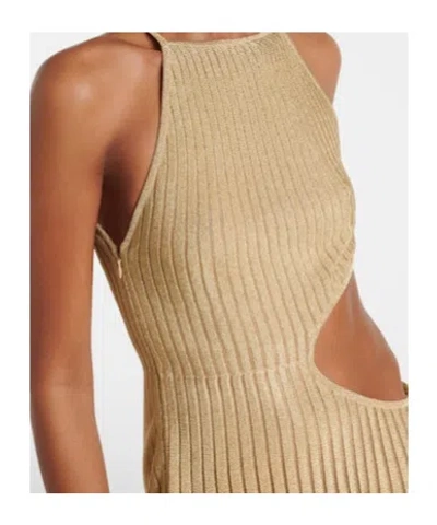 Roberto Cavalli Long Sheer Gold Dress With Cut-outs In Nude