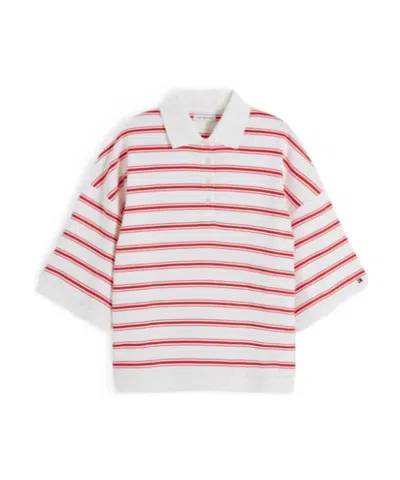 Tommy Hilfiger Relaxed Fit Heathered Stripe Polo In White