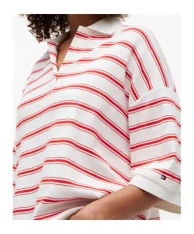 Tommy Hilfiger Relaxed Fit Heathered Stripe Polo In White