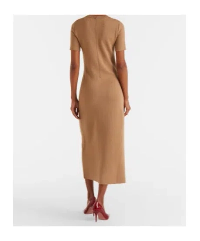 Oscar De La Renta Foxglove Embroidered Short-sleeve Knit Maxi Dress In Brown