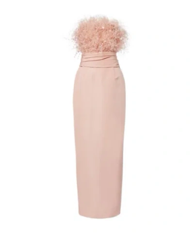 Oscar De La Renta Feather-trimmed Silk Faille Bustier Gown In Pink