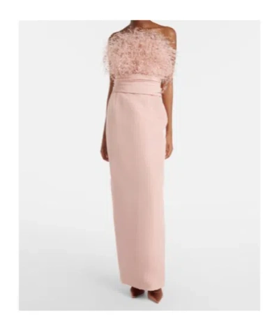 Oscar De La Renta Feather-trimmed Silk Faille Bustier Gown In Pink