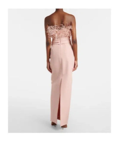 Oscar De La Renta Feather-trimmed Silk Faille Bustier Gown In Pink